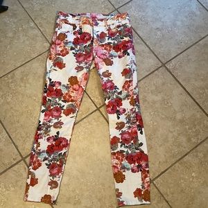 Floral mid-rise straight leg jeans